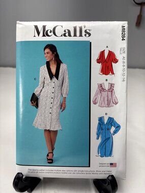 McCalls M8284 Sewing Pattern Womens Dress Blouse Uncut Size 6-8-10-12-14 Uncut